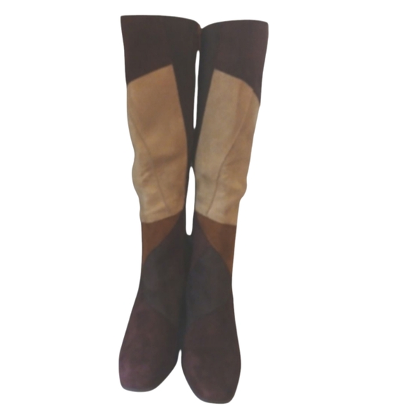 Amelia Grace Patchwork Knee-High Boots Retro Tall Heeled Boots Size 8 - Picture 2 of 11